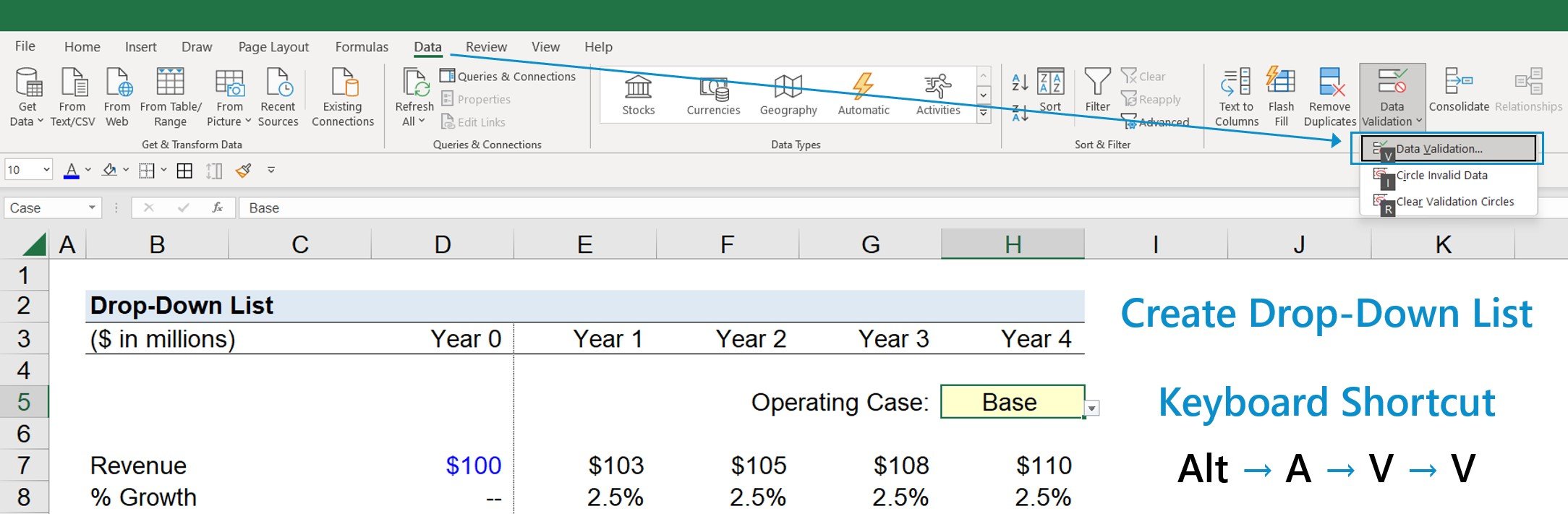 Inserting a dropdown list in Excel