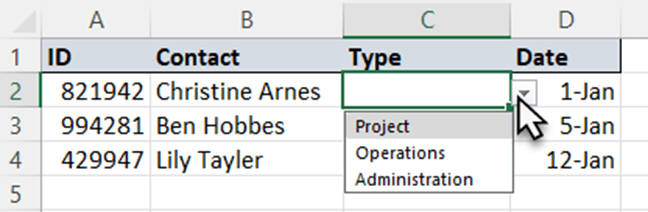 Dropdown List Example in Excel