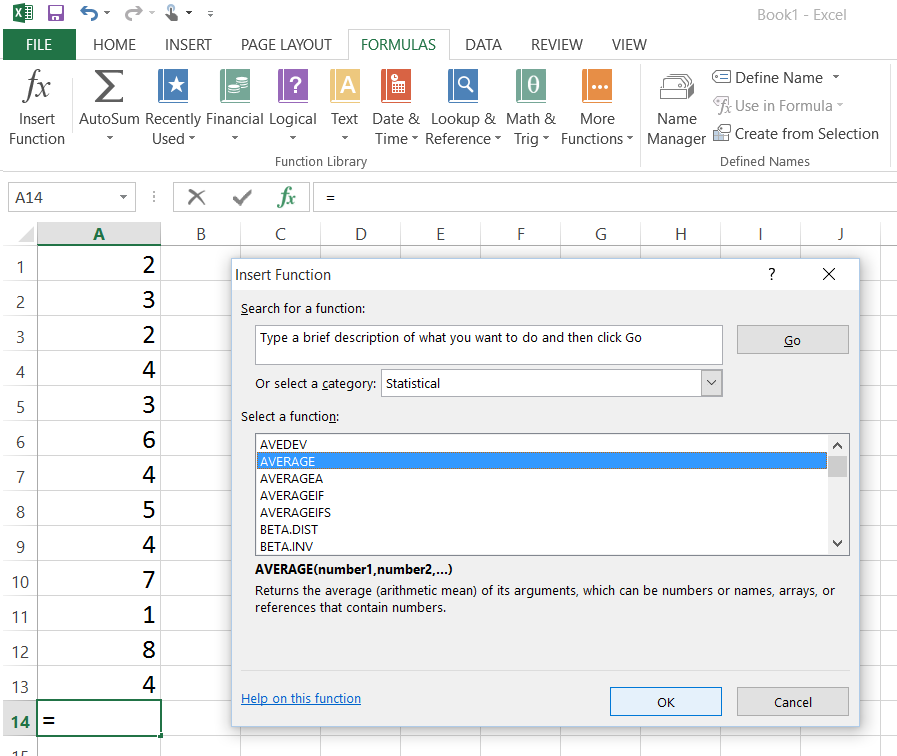 Calculating Mean in Excel Example